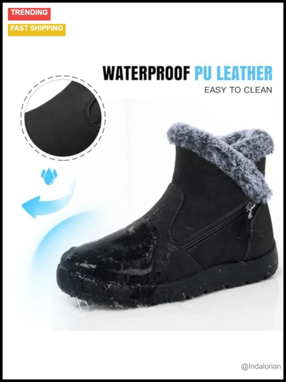 Waterproof Fur Lined Snow Boots with Side Zipper